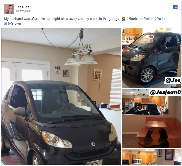 Американец припарковал Smart на собственной кухне, спасая его от урагана 1