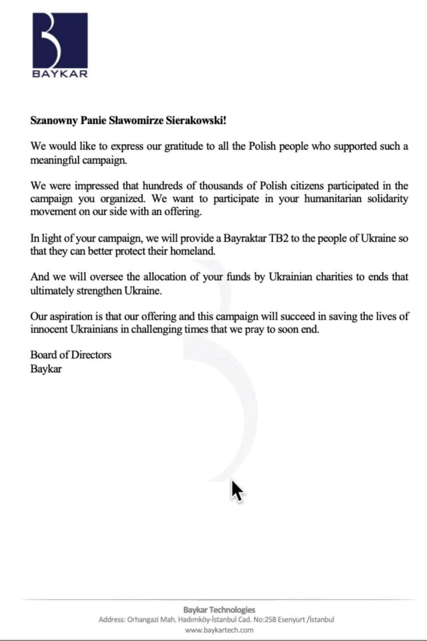 Bayraktar для ВСУ, на который собирали в Польше, будет передан Украине бесплатно  1