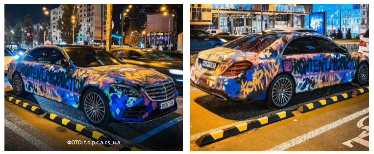 В Украине роскошный Mercedes разрисовали краской из баллончика 3