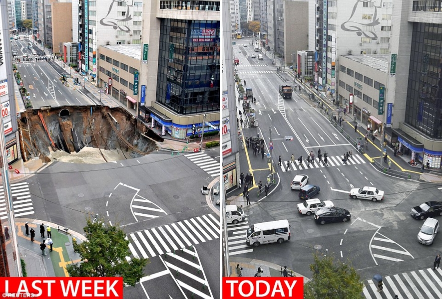 В Японии 30-метровую яму на дороге ликвидировали за двое суток 2