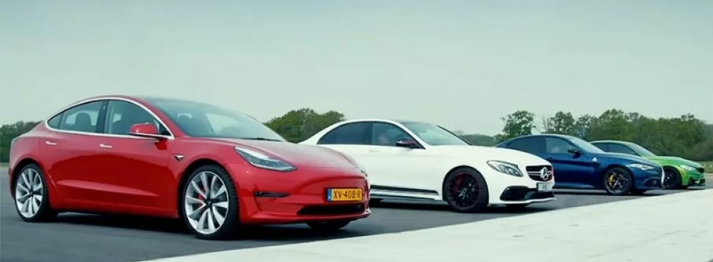Видео: Tesla Model 3 против «заряженных» Alfa Romeo, BMW и Mercedes-AMG