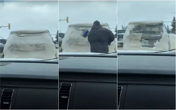 Сдали нервы: очистил от снега автомобиль, который угрожал безопасности на дороге