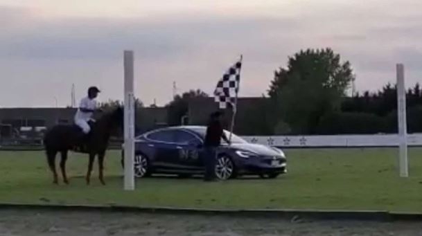 Электрокар Tesla сразился в гонке с лошадью