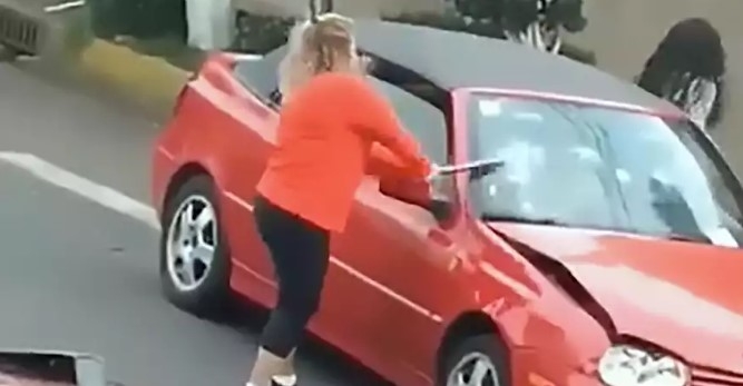 Женщина устроила автомобильный разгром во дворе