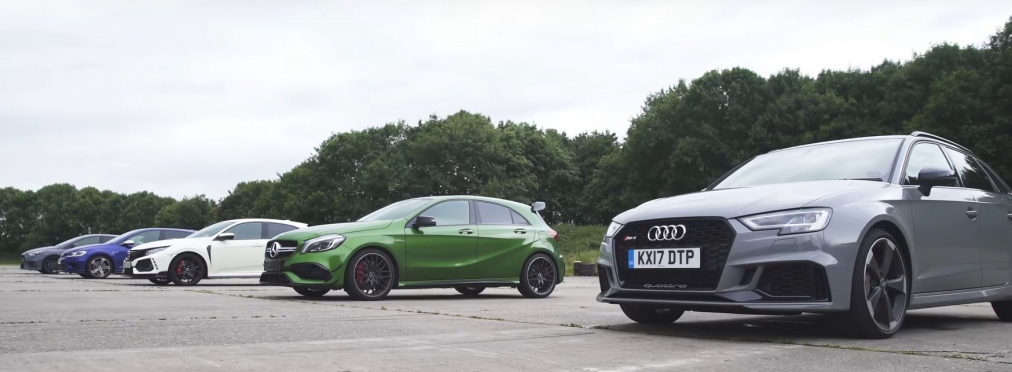 Audi RS3, AMG A45, Civic Type R, Golf R и Focus RS сошлись в «дрэговом» заезде