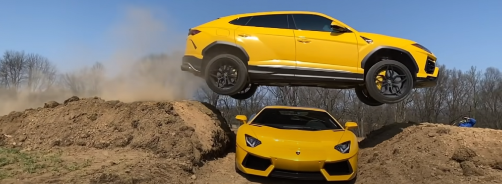 Скандальный блоггер опубликовал экстремальное видео: Lamborghini Urus перепрыгивает через Lamborghini Aventador 